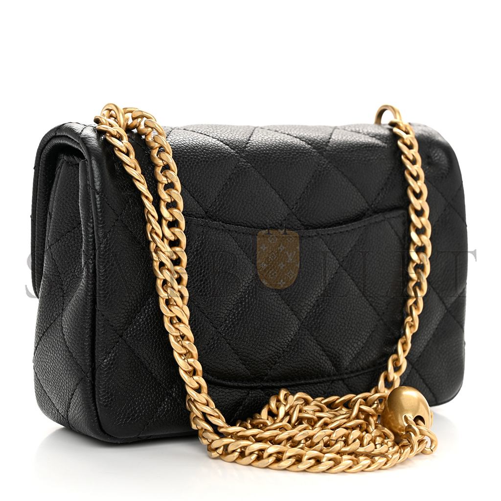 CHANEL MASTER 23P HEART ADJUSTABLE CHAIN MINI FLAP BAG IN BLACK CAVIAR (19*13*5cm)